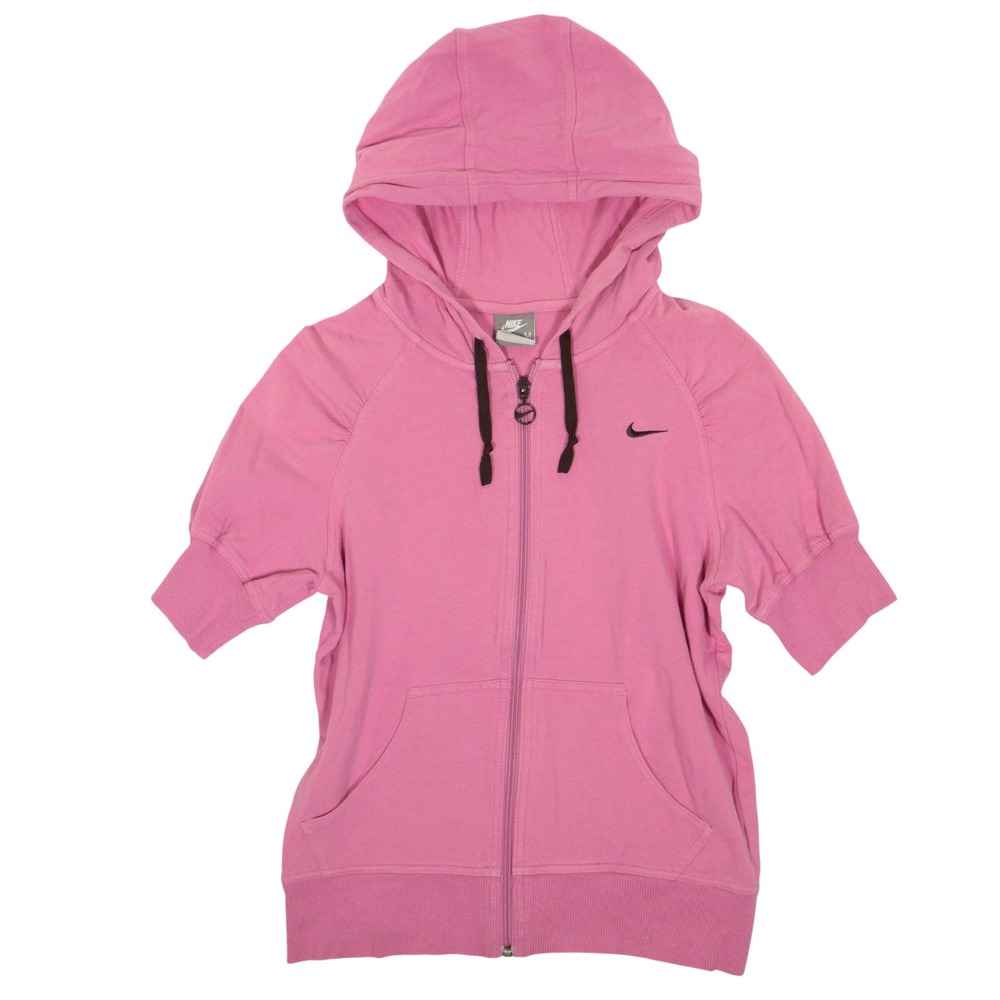 Vintage Nike Hoodie Full Zip Short Sleeve Athletic Pink Cotton Women 8/10 M